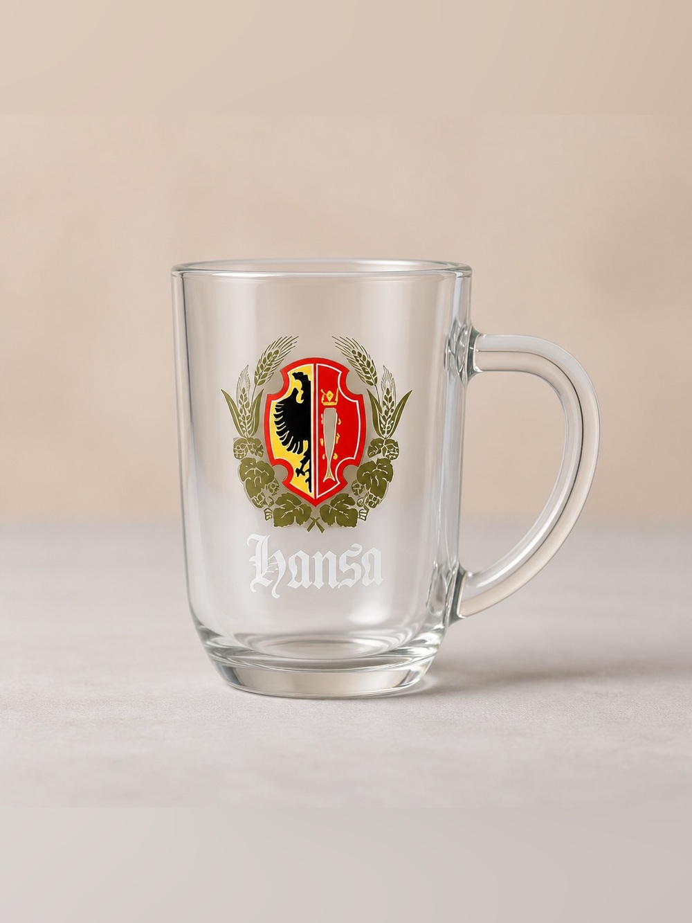 Hansa Glass Coat of Arms Beer Mug 0.5L Marked France